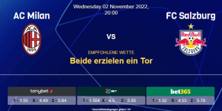 Vorhersage zur Champions League AC Mailand - RB Salzburg: 02 November 2022
