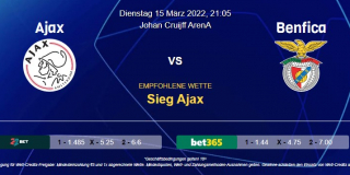 Vorhersage zur Champions League Ajax - Benfica: 15 März 2022
