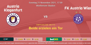 Vorhersage zu Admiral Bundesliga Austria Klagenfurt - Austria Wien: 21 November 2021