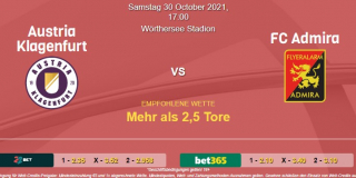 Vorhersage zu Admiral Bundesliga Austria Klagenfurt - FC Admira: 30 Oktober 2021