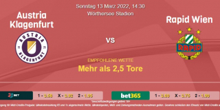 Vorhersage zur Admiral Bundesliga Austria Klagenfurt - Rapid Wien: 13 März 2022