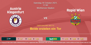 Vorhersage zu Admiral Bundesliga Austria Klagenfurt - Rapid Wien: 16 Oktober 2021