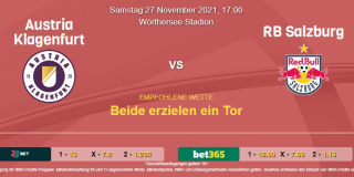Vorhersage zu Admiral Bundesliga Austria Klagenfurt - RB Salzburg: 27 November 2021