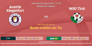 Vorhersage zu Admiral Bundesliga Austria Klagenfurt - WSG Tirol: 28 August 2021