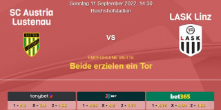 Vorhersage zur Admiral Bundesliga Austria Lustenau - LASK Linz: 11 September 2022