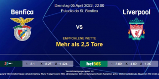 Vorhersage zur Champions League Benfica - Liverpool: 05 April 2022