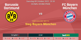 Vorhersage zur Deutschen Bundesliga Borussia Dortmund - Bayern München: 08 Oktober 2022