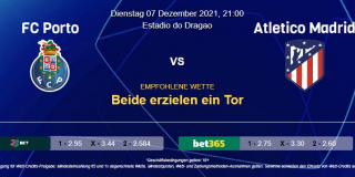 Vorhersage zu Champions League FC Porto - Atletico Madrid: 07 Dezember 2021