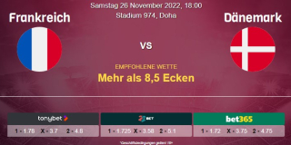 Vorhersage zur WM 2022 Frankreich - Dänemark: 26 November 2022