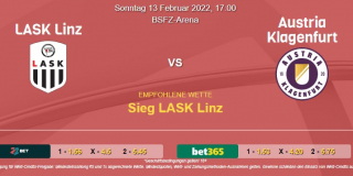 Vorhersage zu Admiral Bundesliga LASK Linz - Austria Klagenfurt: 13 Februar 2022