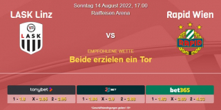 Vorhersage zur Admiral Bundesliga LASK Linz - Rapid Wien: 14 August 2022