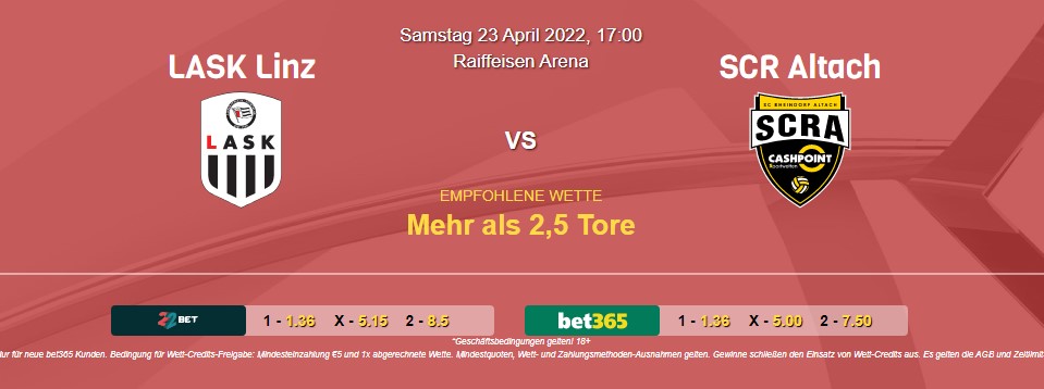 LASK Linz – SCR Altach (23.04.2022): Prognose und Tipps