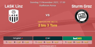 Vorhersage zur Admiral Bundesliga LASK Linz - Sturm Graz: 13 November 2022