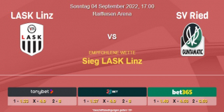 Vorhersage zur Admiral Bundesliga LASK Linz - SV Ried: 04 September 2022