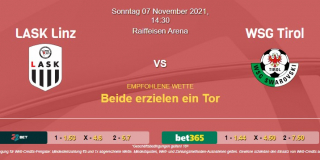 Vorhersage zu Admiral Bundesliga LASK Linz - WSG Tirol: 07 November 2021