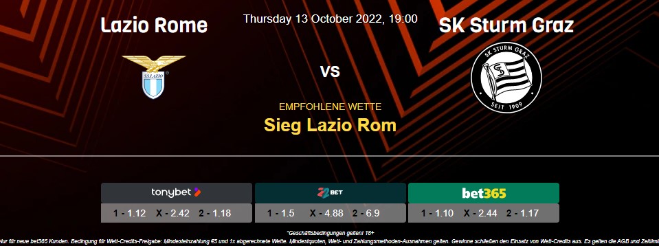 Billet Original UEFA Europa League – Sturm Graz Vs Lazio, 6 Octobre 2022