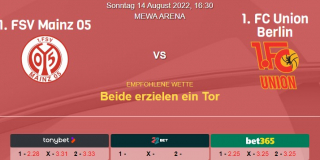 Vorhersage zur deutschen Bundesliga Mainz 05 - Union Berlin: 14 August 2022