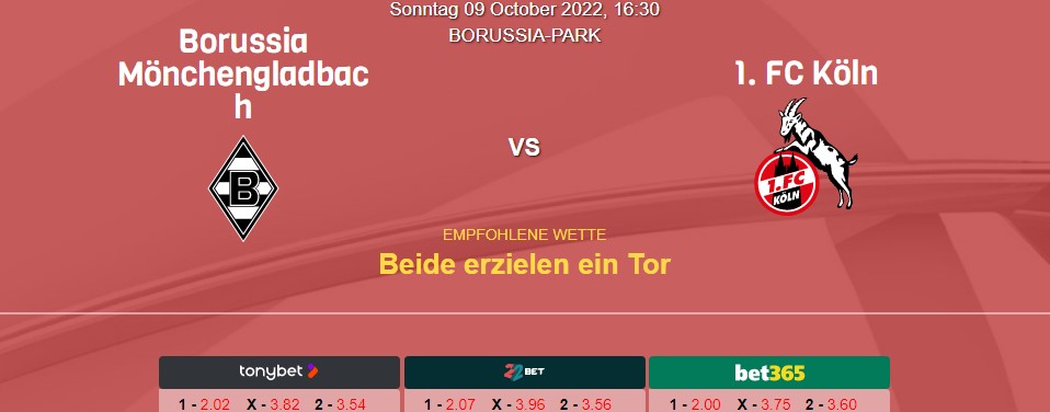 Mönchengladbach – 1. FC Köln (09.10.2022): Prognose und Tipps
