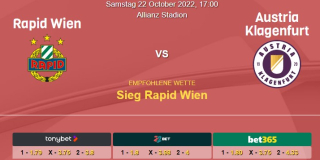 Vorhersage zur Admiral Bundesliga Rapid Wien - Austria Klagenfurt: 22 Oktober 2022
