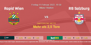 Vorhersage zu Admiral Bundesliga Rapid Wien - RB Salzburg: 11 Februar 2022