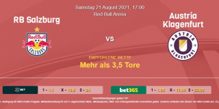 Vorhersage zu Admiral Bundesliga RB Salzburg - Austria Klagenfurt: 21 August 2021