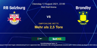 Vorhersage zu Champions League RB Salzburg - Brondby: 17 August 2021