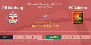 Vorhersage zu Admiral Bundesliga RB Salzburg - FC Admira: 20 November 2021