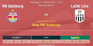 Vorhersage zur Admiral Bundesliga RB Salzburg - LASK Linz: 01 Oktober 2022