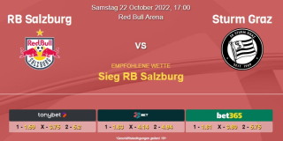 Vorhersage zur Admiral Bundesliga RB Salzburg - Sturm Graz: 22 Oktober 2022
