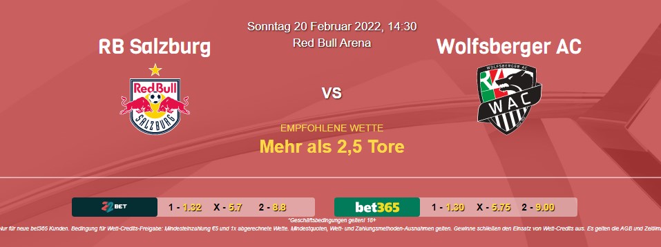 RB Salzburg – Wolfsberger AC (20.02.2022): Prognose und Tipps
