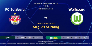 Vorhersage zu Champions League RB Salzburg - Wolfsburg: 20 Oktober 2021