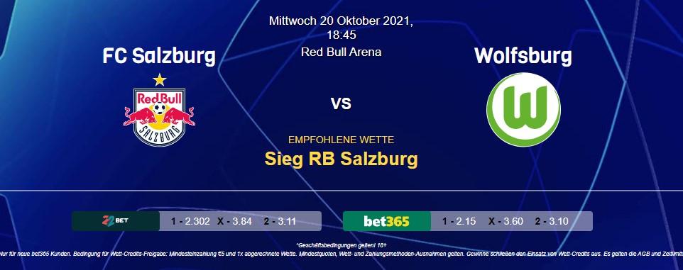 RB Salzburg - Wolfsburg (20.10.2021): Prognose und Tipps