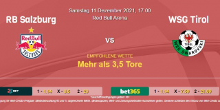 Vorhersage zu Admiral Bundesliga RB Salzburg - WSG Tirol: 11 Dezember 2021