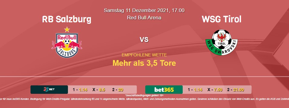 RB Salzburg – WSG Tirol (11.12.2021): Prognose und Tipps