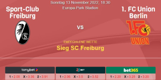 Vorhersage zur Deutschen Bundesliga SC Freiburg - Union Berlin: 13 November 2022