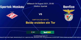 Vorhersage zu Champions League Spartak Moskau - Benfica Lissabon: 04 August 2021