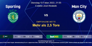Vorhersage zu Champions League Achtelfinale Sporting - Manchester City: 15 Februar 2022