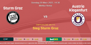 Vorhersage zur Admiral Bundesliga Sturm Graz - Austria Klagenfurt: 20 März 2022