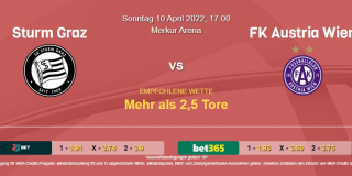 Vorhersage zur Admiral Bundesliga Sturm Graz - Austria Wien: 10 April 2022