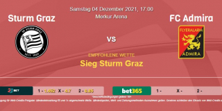 Vorhersage zu Admiral Bundesliga Sturm Graz - FC Admira: 04 Dezember 2021