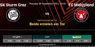 Vorhersage zur Europa League Sturm Graz - FC Midtjylland: 08 September 2022