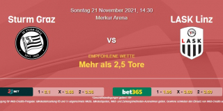 Vorhersage zu Admiral Bundesliga Sturm Graz - LASK Linz: 21 November 2021