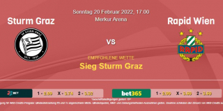 Vorhersage zu Admiral Bundesliga Sturm Graz - Rapid Wien: 20 Februar 2022