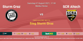 Vorhersage zu Admiral Bundesliga Sturm Graz - SCR Altach: 07 August 2021