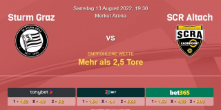 Vorhersage zur Admiral Bundesliga Sturm Graz - SCR Altach: 13 August 2022