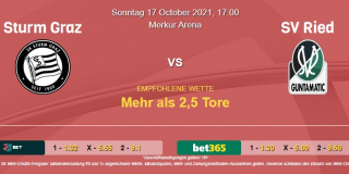 Vorhersage zu Admiral Bundesliga Sturm Graz - SV Ried: 17 Oktober 2021