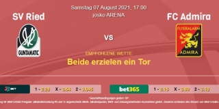 Vorhersage zu Admiral Bundesliga SV Ried - FC Admira: 07 August 2021
