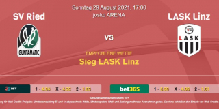 Vorhersage zu Admiral Bundesliga SV Ried - LASK Linz: 29 August 2021