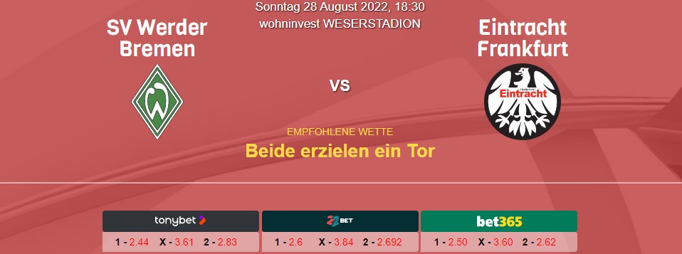 Werder – Eintracht Frankfurt (28.08.2022): Prognose und Tipps