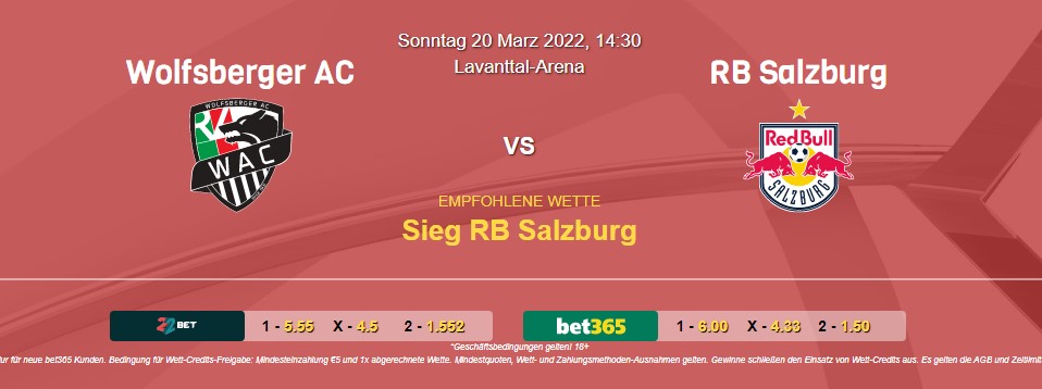 Wolfsberger AC – RB Salzburg (20.03.2022): Prognose und Tipps